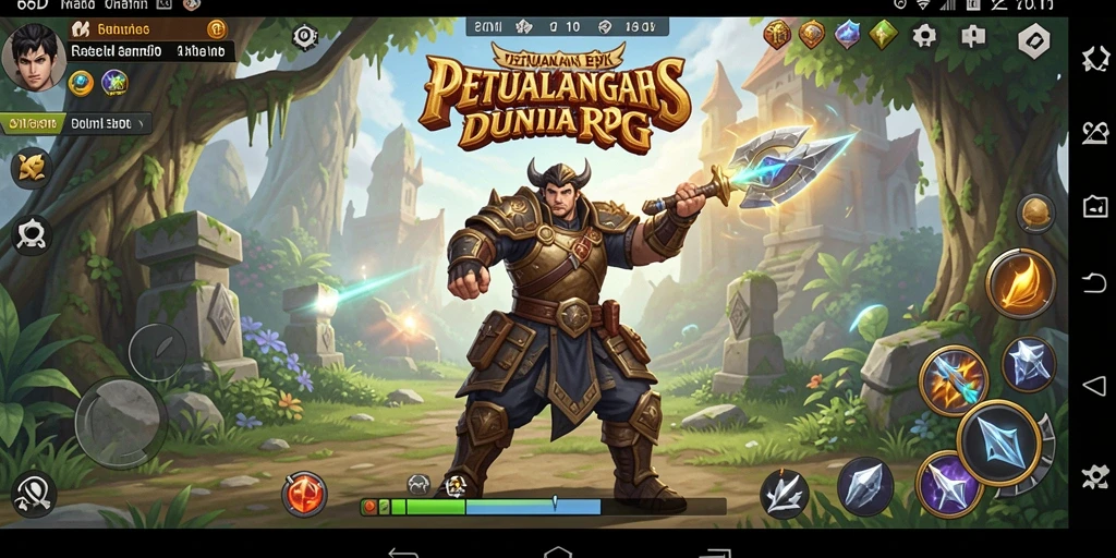 Screenshot gameplay RPG 66D menampilkan pertarungan epik di arena.