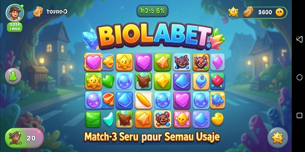 Tampilan gameplay seru di BIOLABET dengan elemen Match-3.