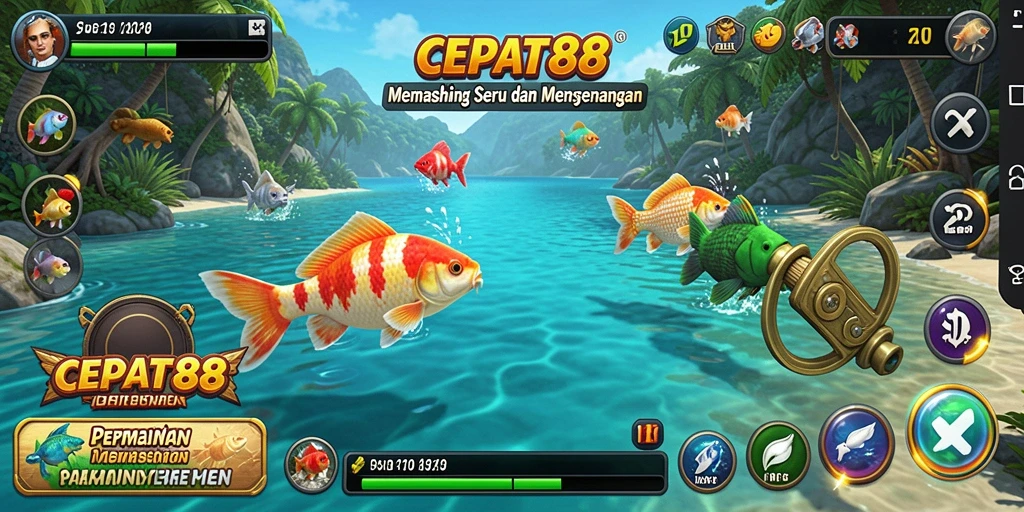 Screenshot utama gameplay <strong>CEPAT88</strong> menampilkan aksi memancing yang seru dan interaktif.