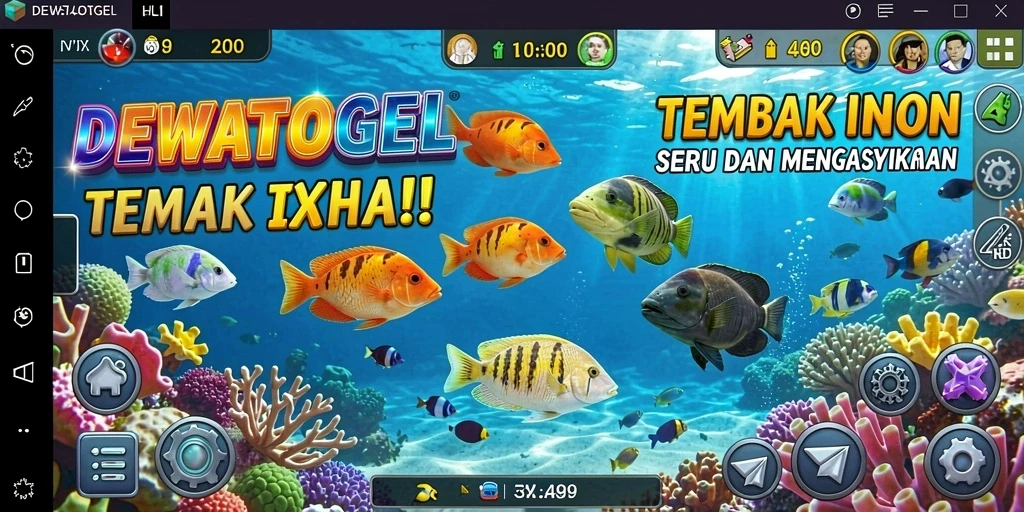 Tampilan gameplay seru di DEWATOGEL dengan banyak ikan.