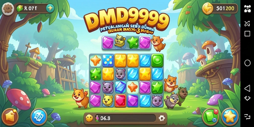 Screenshot DMD999 menampilkan gameplay match-3 yang seru.
