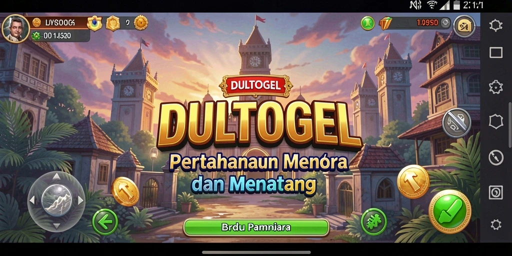 Screenshot gameplay DULTOGEL yang menunjukkan aksi pertahanan menara.