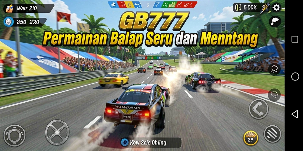 Screenshot menunjukkan intensitas balapan di GB777 dengan mobil yang melaju kencang.
