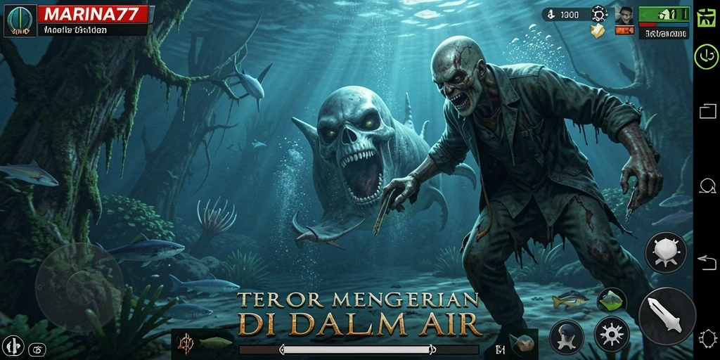 Tangkapan layar menampilkan momen menakutkan dari gameplay Horror.