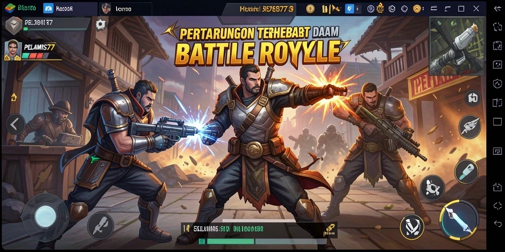 Screenshot utama PELAMIS77 menampilkan aksi seru Battle Royale.