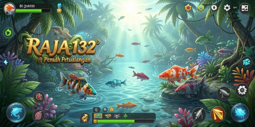 Tampilan utama gameplay RAJA132 yang menampilkan keseruan memancing.