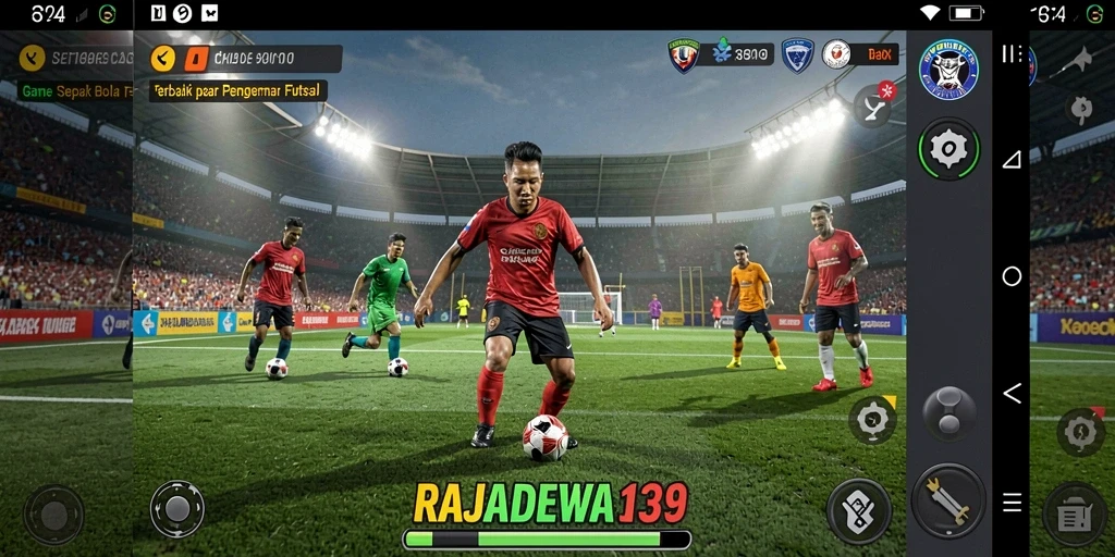 Screenshot menampilkan gameplay intens sepak bola dalam RAJADEWA138.